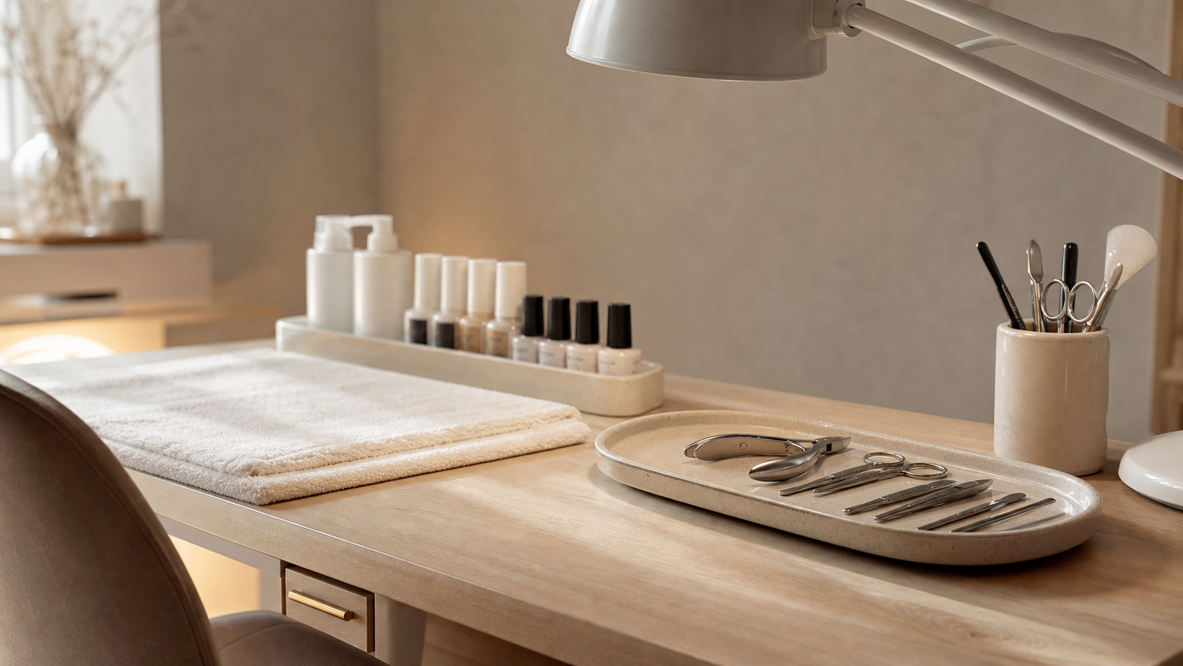 Editorial manicure tools and studio worktable